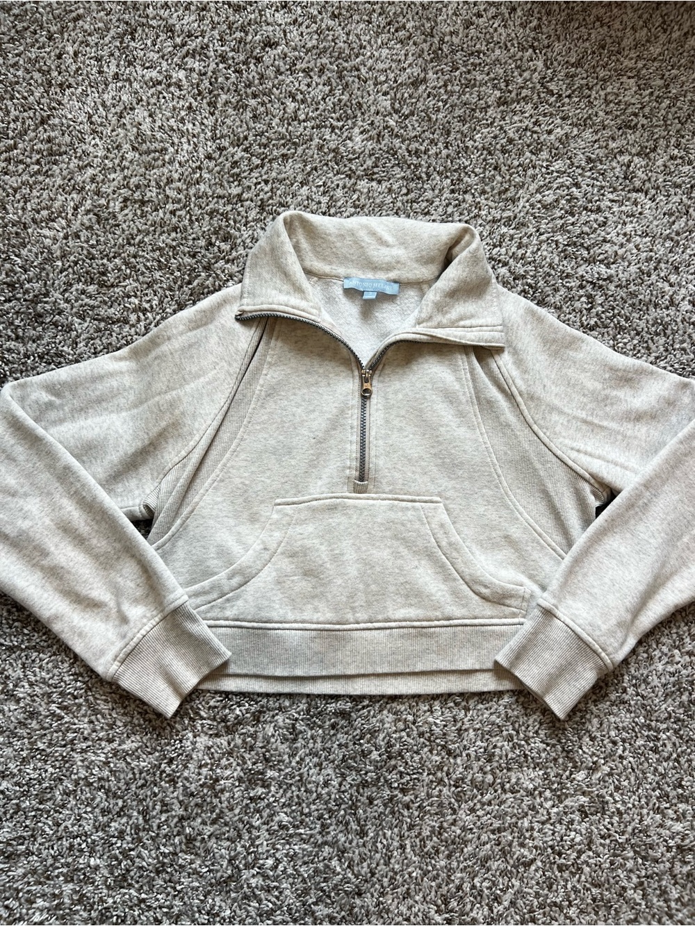 Antonio Melani Heathered Beige Cropped Half Zip Pullover Sweatshirt Sz S
